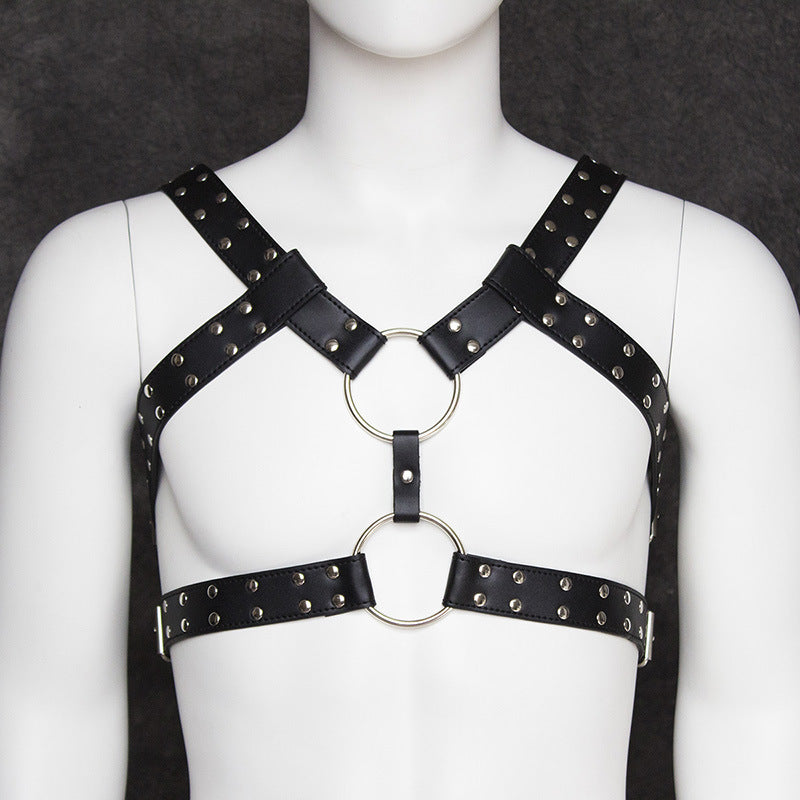 Image of SM bondage one-piece erotic leather erotic underwear male gay abuse male slave sm props bondage male chest strap